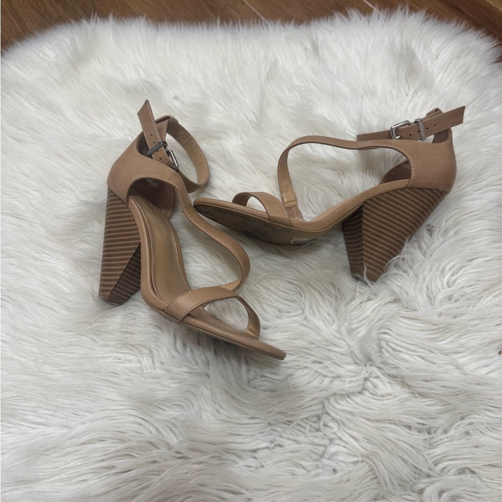 Express Tan Strappy Wedge Sandals